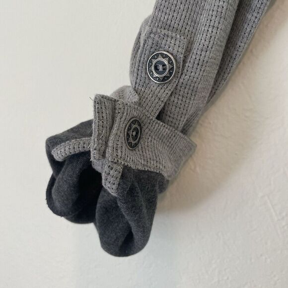 Soft Surroundings Sydney Shirt S Gray Waffle Tab Sleeves Cotton Top Button Down - Picture 7 of 12